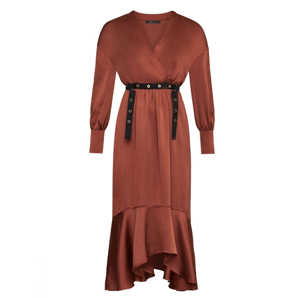 🔥Bcbgmaxazaria Bronze Midi Grommet Belt Dr - Picture 4 of 8